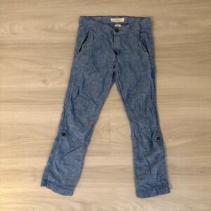 LOGG Label of Graded Goods Pants Boy Blue Linen Blend Roll Tab Kids Size 8-9Y